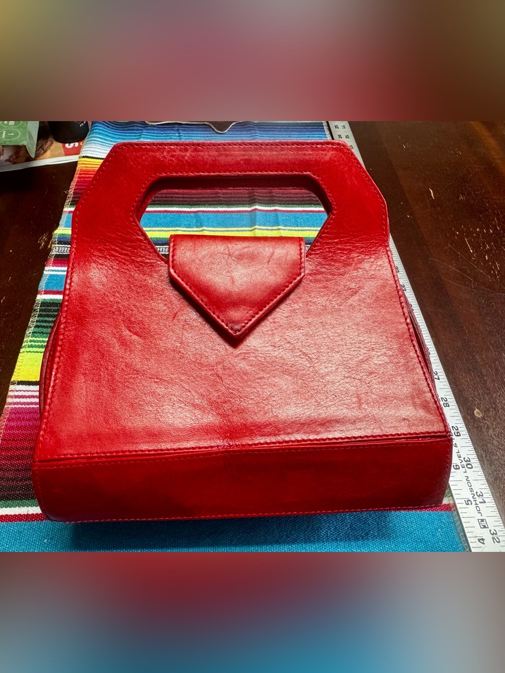 Nordstrom Red Structured Leather Wristlet Clutch